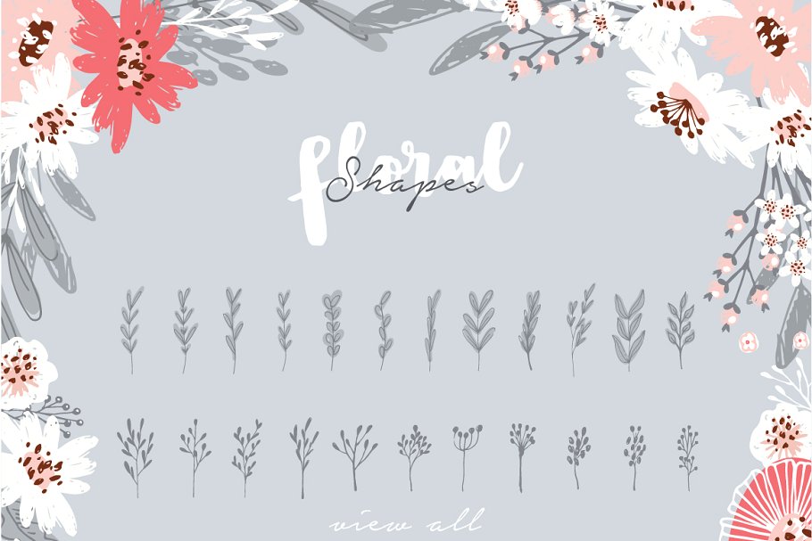 手绘花卉插画元素合集 Hand Drawn Floral Kit插图1