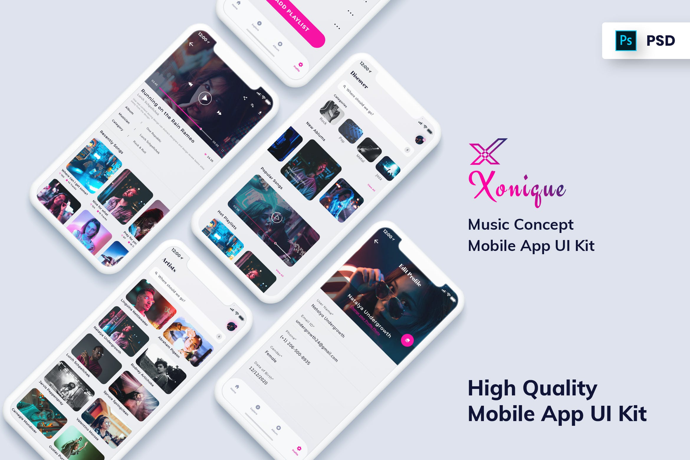 在线音乐播放APP应用UI设计套件[白天版本] Xonique-Music Mobile App UI Kit Light Version插图
