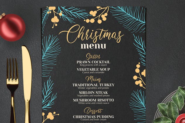 圣诞节晚餐派对菜单设计模板 Christmas Dinner Party Menu插图(3)