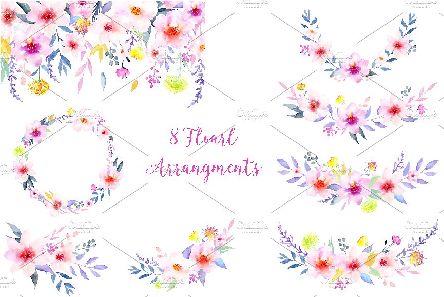 水彩花卉精品图案素材 Watercolor Flower Clipart Elegant插图(2)