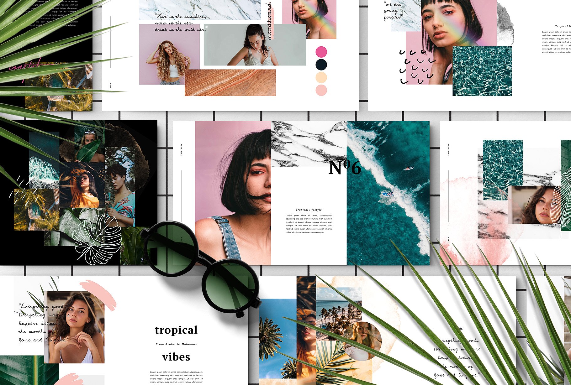 夏季热带主题剪贴簿/拼贴风格PPT幻灯片模板 PORTARICA – Powerpoint Template插图