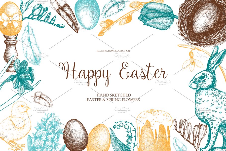 复活节和春天插画元素集 Easter & Spring Illustrations Set插图