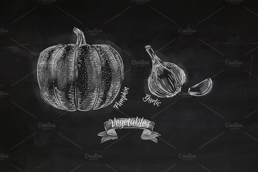 蔬菜粉笔画矢量插画 Vegetables chalk插图(4)