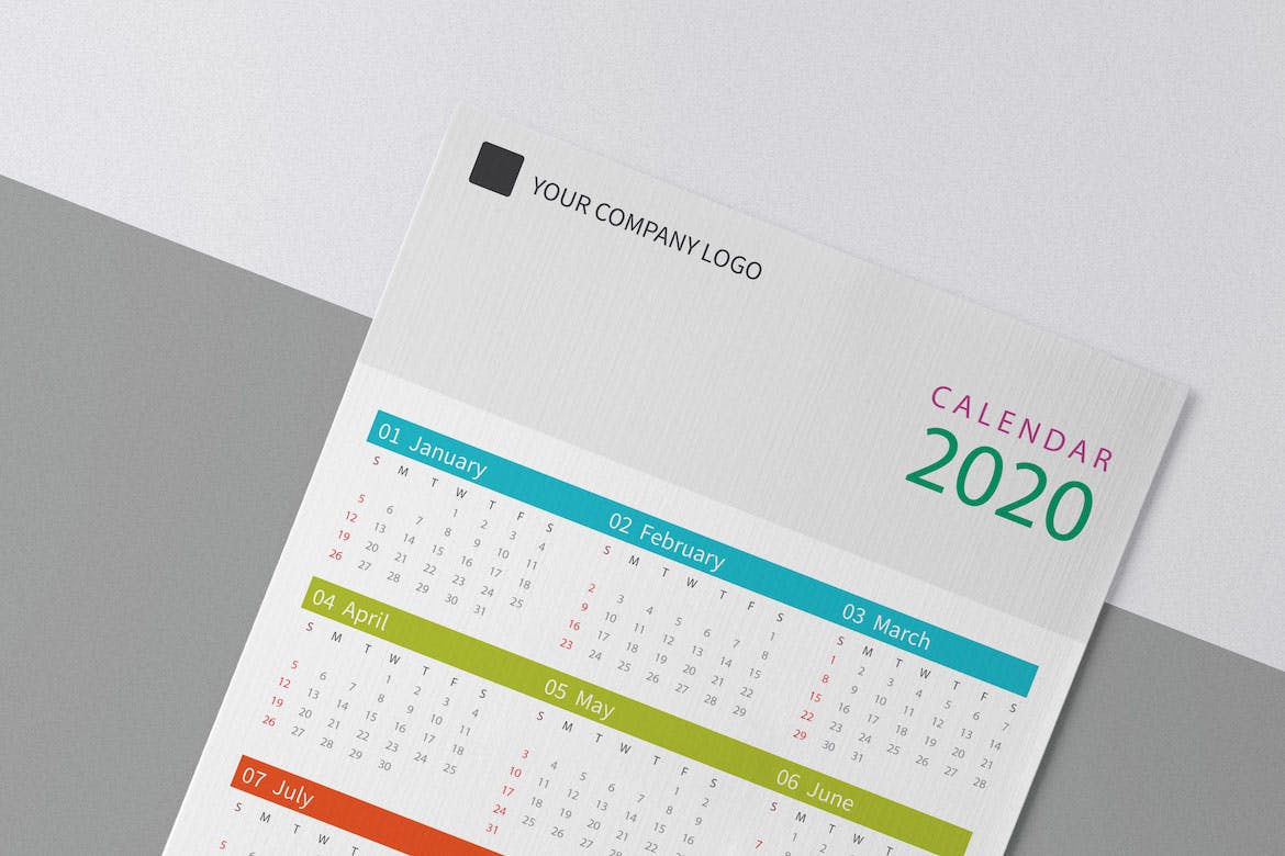 彩色表格版式2020日历表年历设计模板 Creative Calendar Pro 2020插图(1)