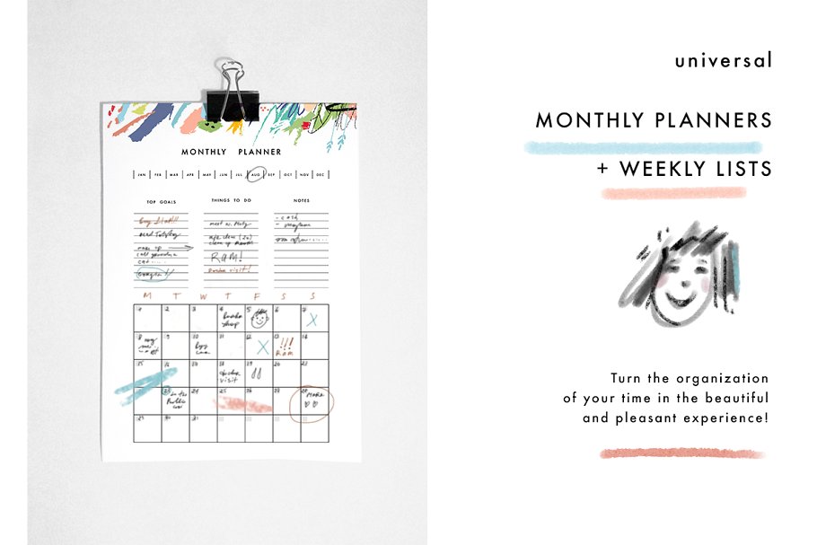 月计划/周计划表格设计模板 Monthly planners & Weekly lists插图