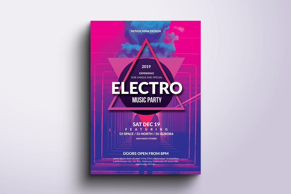 电子音乐派对海报传单设计模板素材 Electro Music Party Poster & Flyer插图