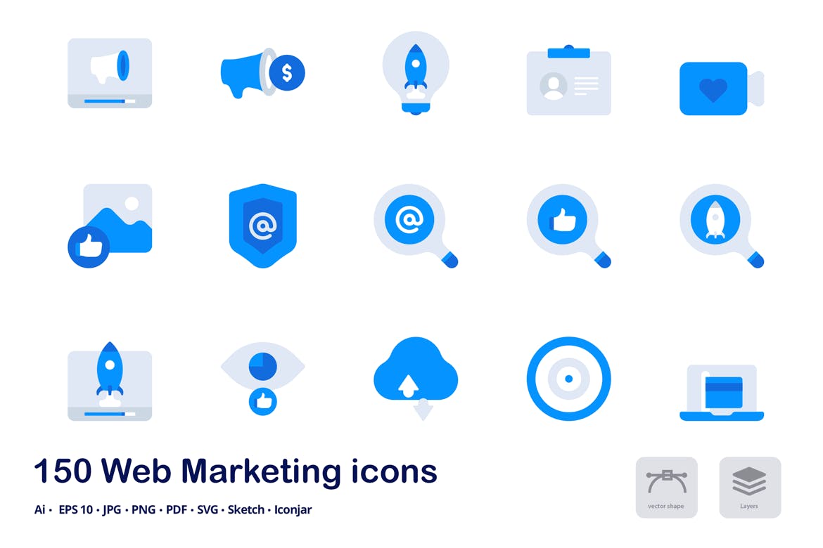 150枚网站营销双色调扁平化图标素材 Web Marketing Accent Duo Tone Flat Icons插图(8)