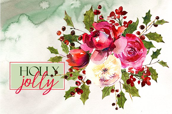 圣诞水彩剪辑集（一堆圣诞元素） Holly Steams Christmas Watercolors插图(2)