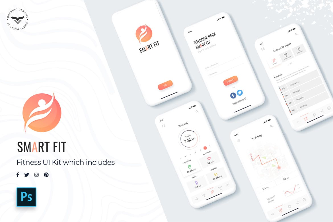 智能健身APP应用用户界面设计套件 Smart Fit Mobile App UI Kit插图(1)