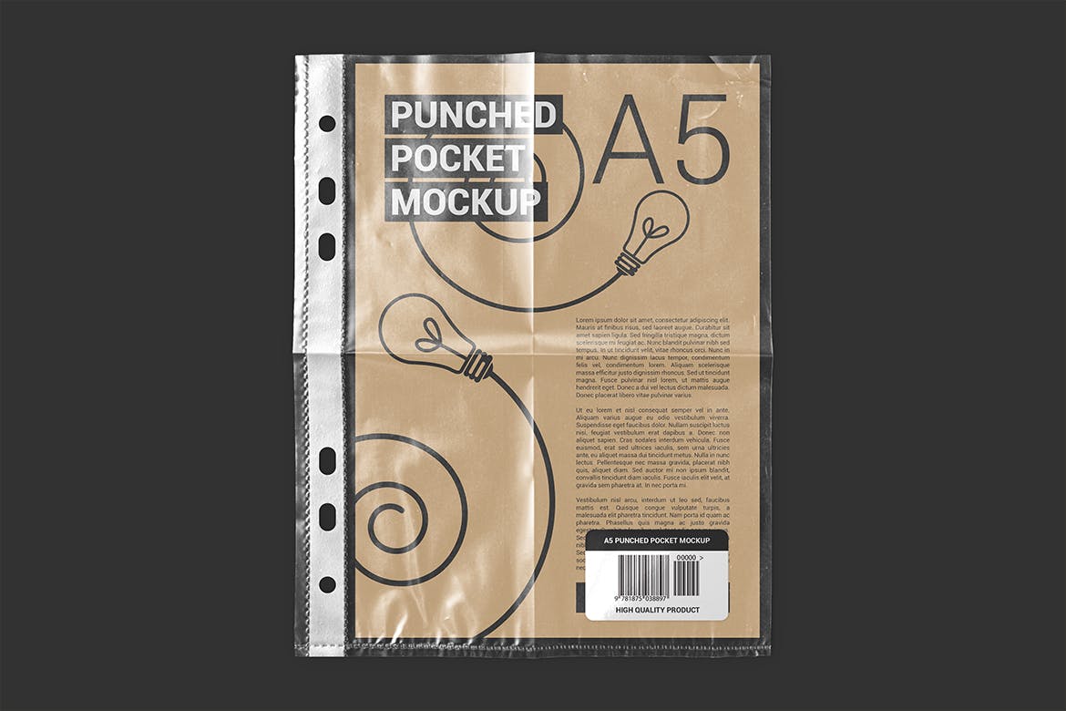 文件纸张穿孔塑料袋设计效果图样机模板 Punched Pocket For A5 Paper Size Mockup插图(2)