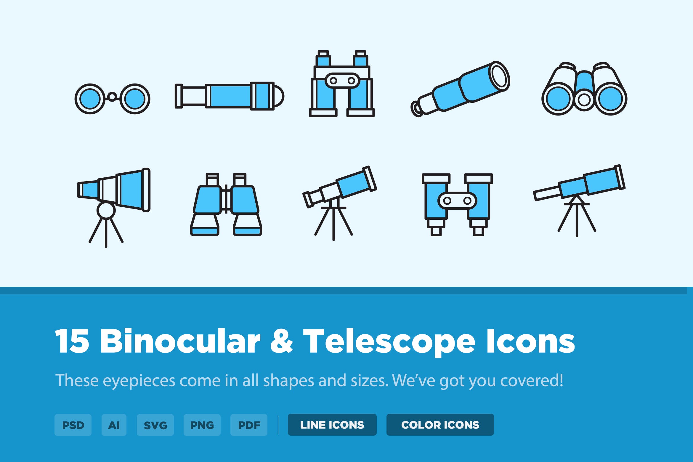 15枚望远镜矢量图标 15 Binocular Telescope Icons插图