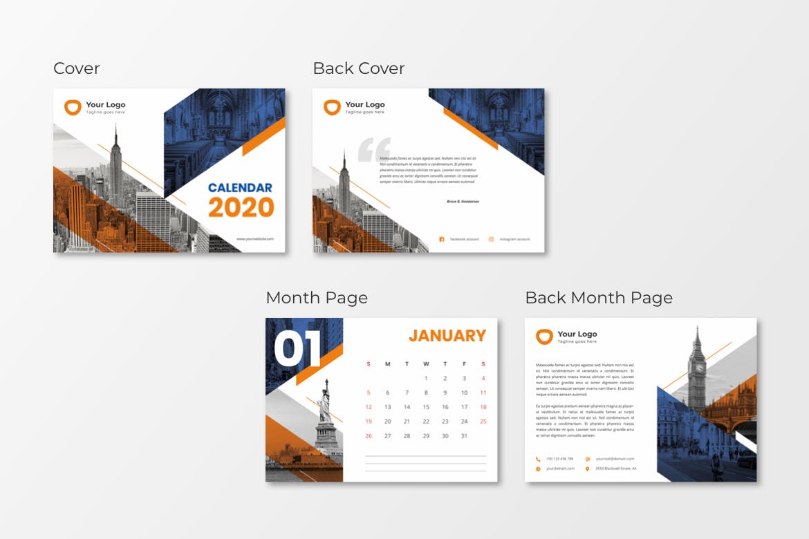 2020年企业定制设计活页年历日历设计模板 Business Calendar 2020插图1