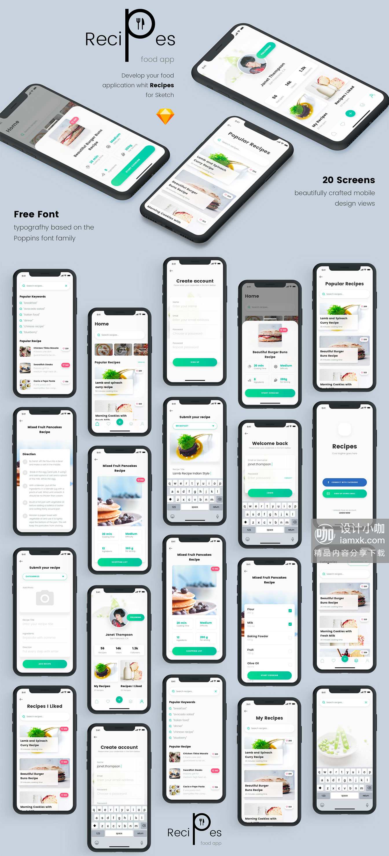 蚂蚁素材下午茶：清新高雅的美食类APP UI KIT [Sketch]