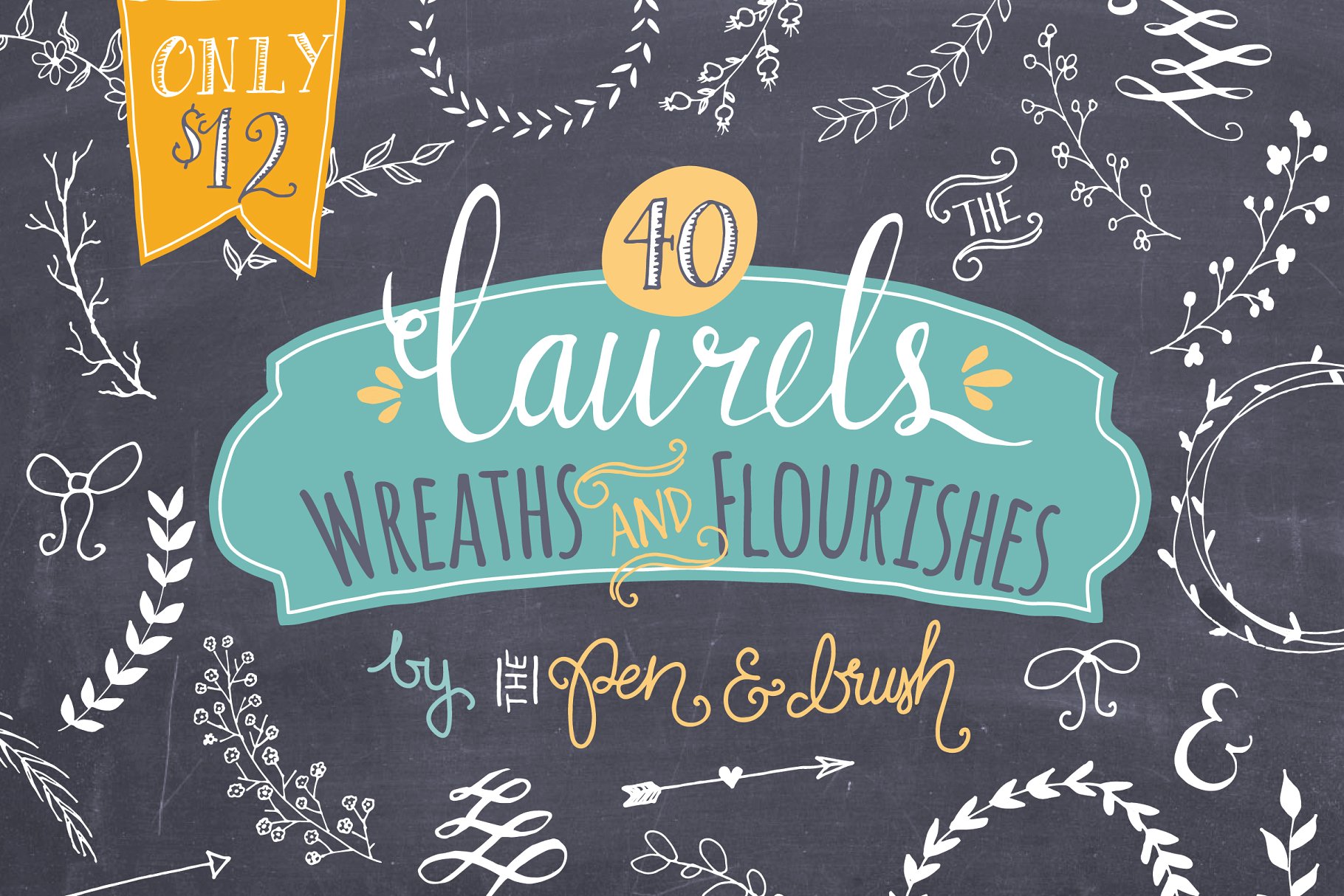 森系小清新手绘树叶花环剪贴画 Laurels & Wreaths – Vector插图