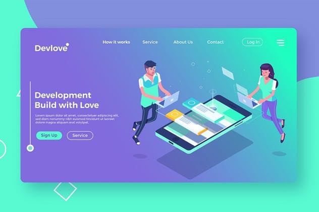 软件应用开发主题着陆页插画设计模板 Software Developer – Landing Page Illustration插图(1)