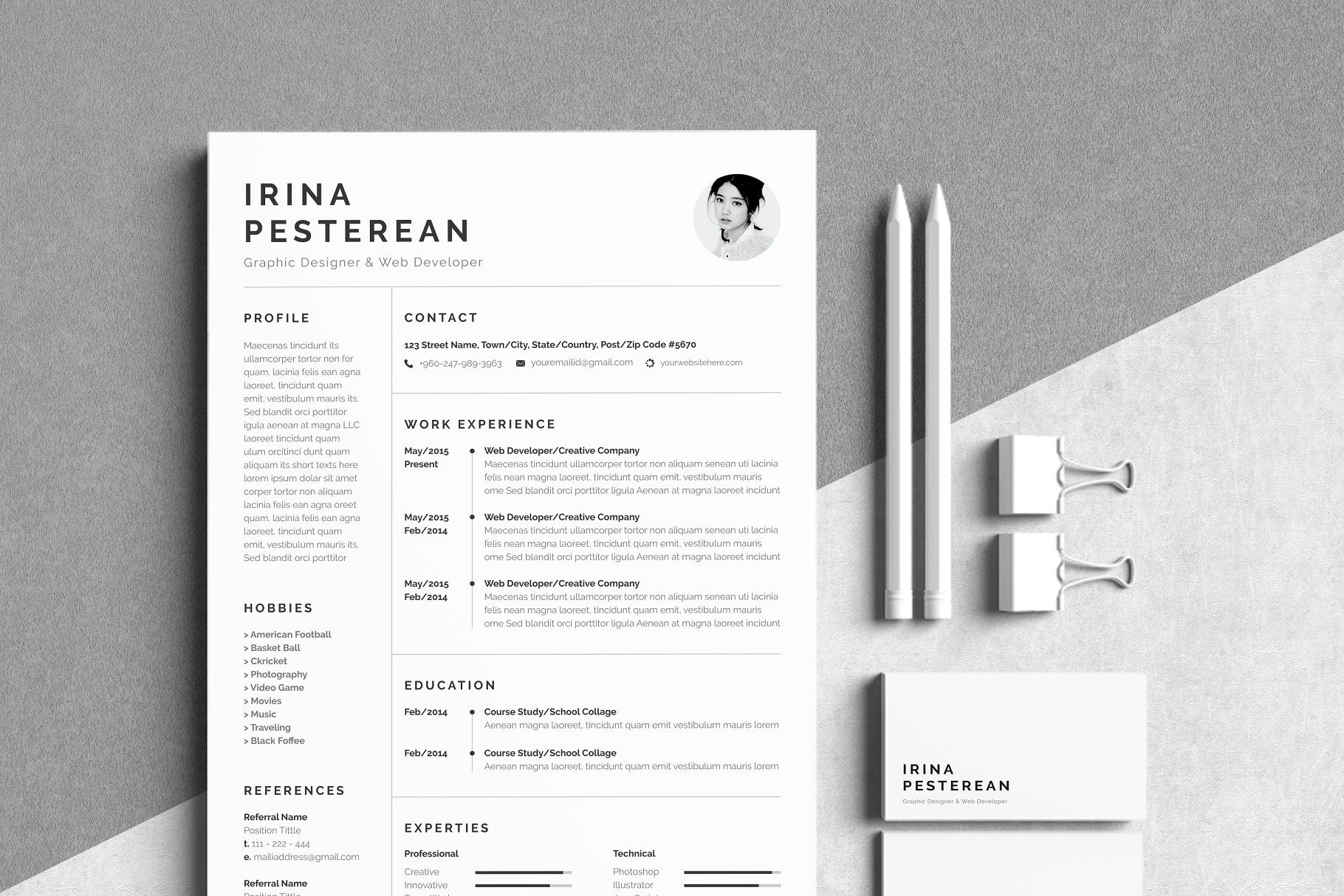 简约黑白风格个人简历设计模板 Resume|Cv_Irina Pesterean插图