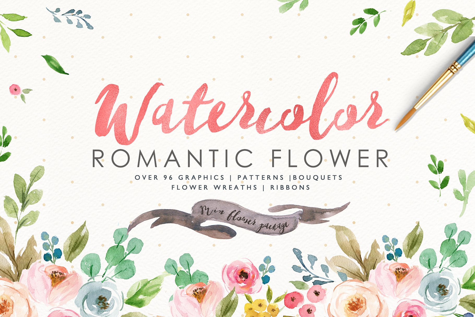 浪漫水彩花卉插画设计套装 Watercolor Romantic Flower插图
