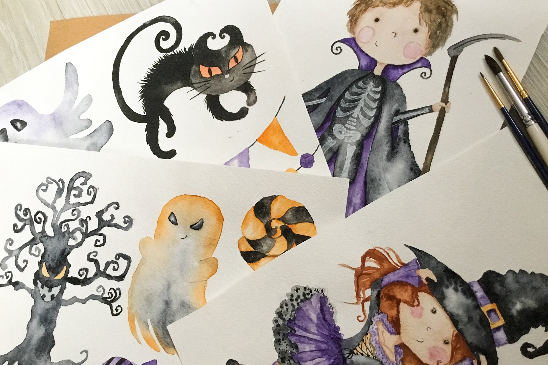 手绘水彩万圣节聚会剪贴画 Halloween Party Watercolor Clipart插图(4)