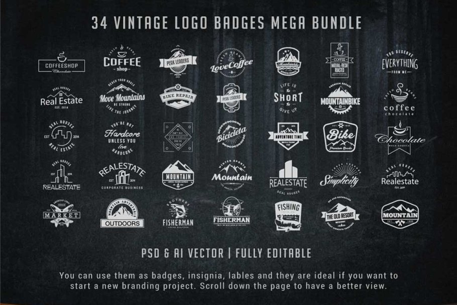 复古徽标徽章Logo模板套装 Vintage Logo Badges Bundle插图