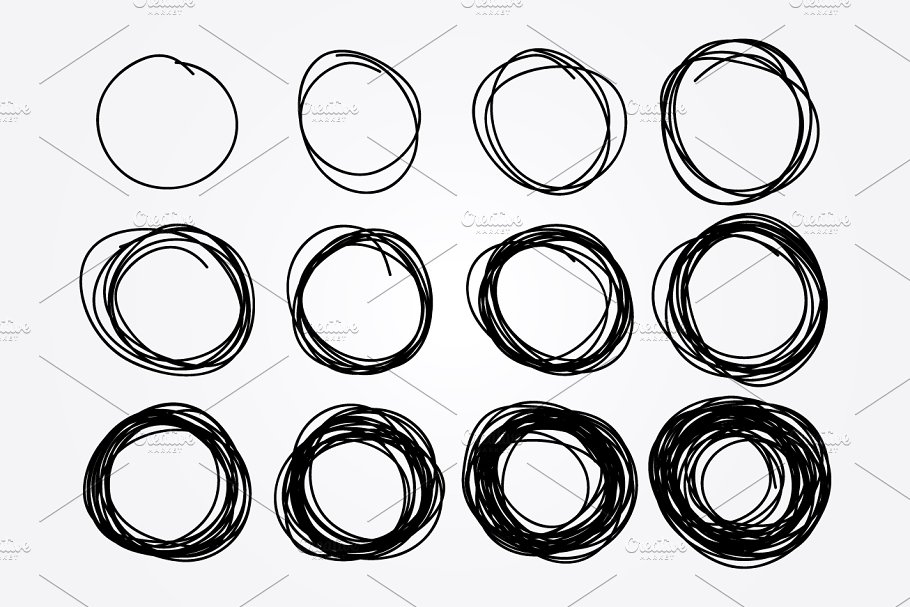 手绘涂鸦圆圈、三角形和正方形图形 hand drawn doodle circles + bonus插图(1)