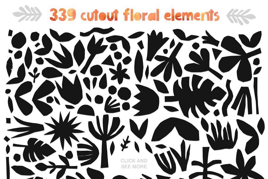400+剪纸花卉元素 426 Cutout Floral Elements: PNG, EPS插图(1)