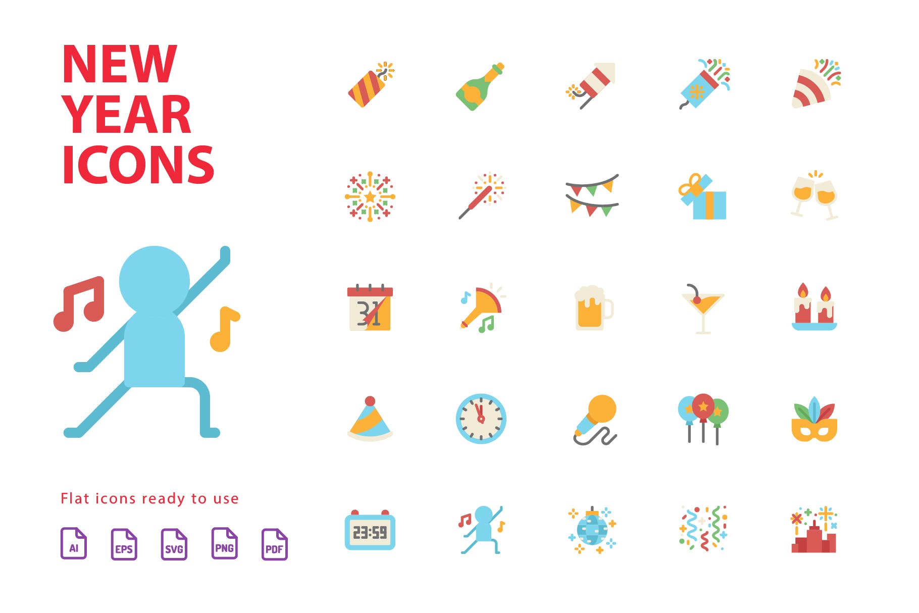 25枚新年主题扁平设计风格矢量图标 New Year Flat  Icons插图2