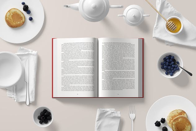 早餐餐桌硬纸封面书精装图书样机 Hard Cover Book Mockup – Breakfast Set插图5