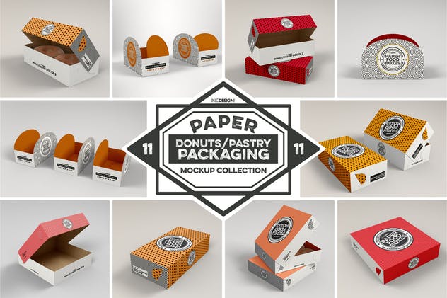 甜甜圈纸质食品盒包装样机系列Vol.11 Paper Food Box Packaging Mockup Collection Vol.11插图(1)