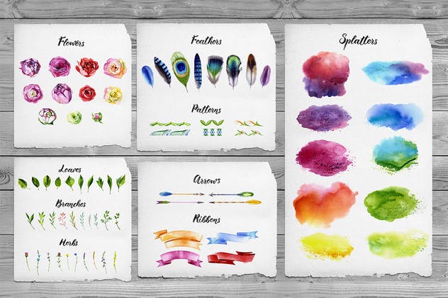 水彩手绘花卉插画元素大合集 Watercolor Flowers插图1