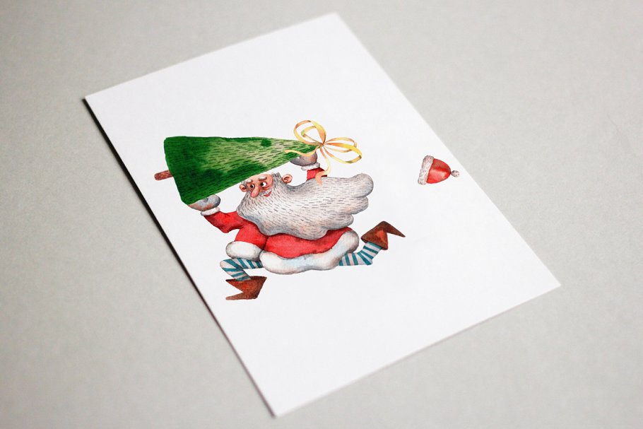 圣诞老人的小帮手水彩插画素材插图(7)