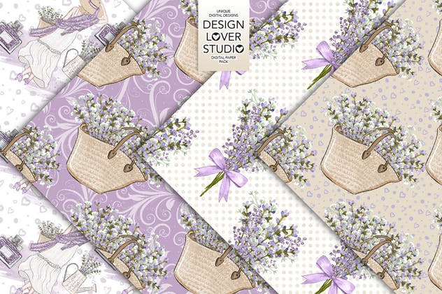 薰衣草少女主题礼品包装纸张图案纹理套装 Lavender Girl digital paper pack插图(1)