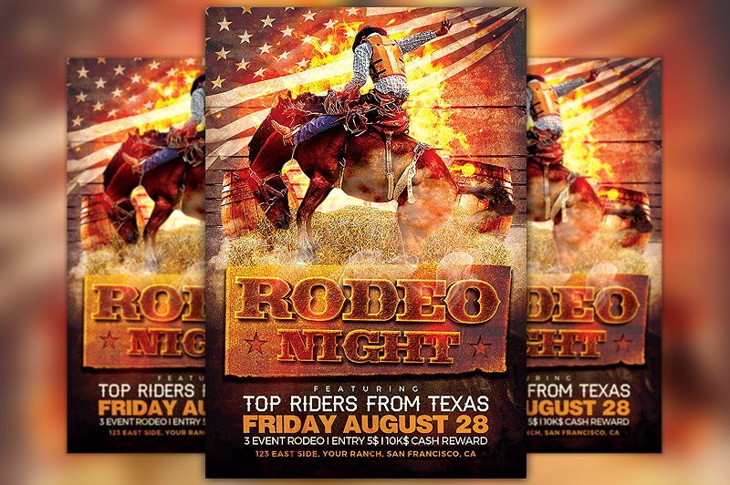 牛仔主题夜店传单模板 Rodeo Night Flyer Template插图