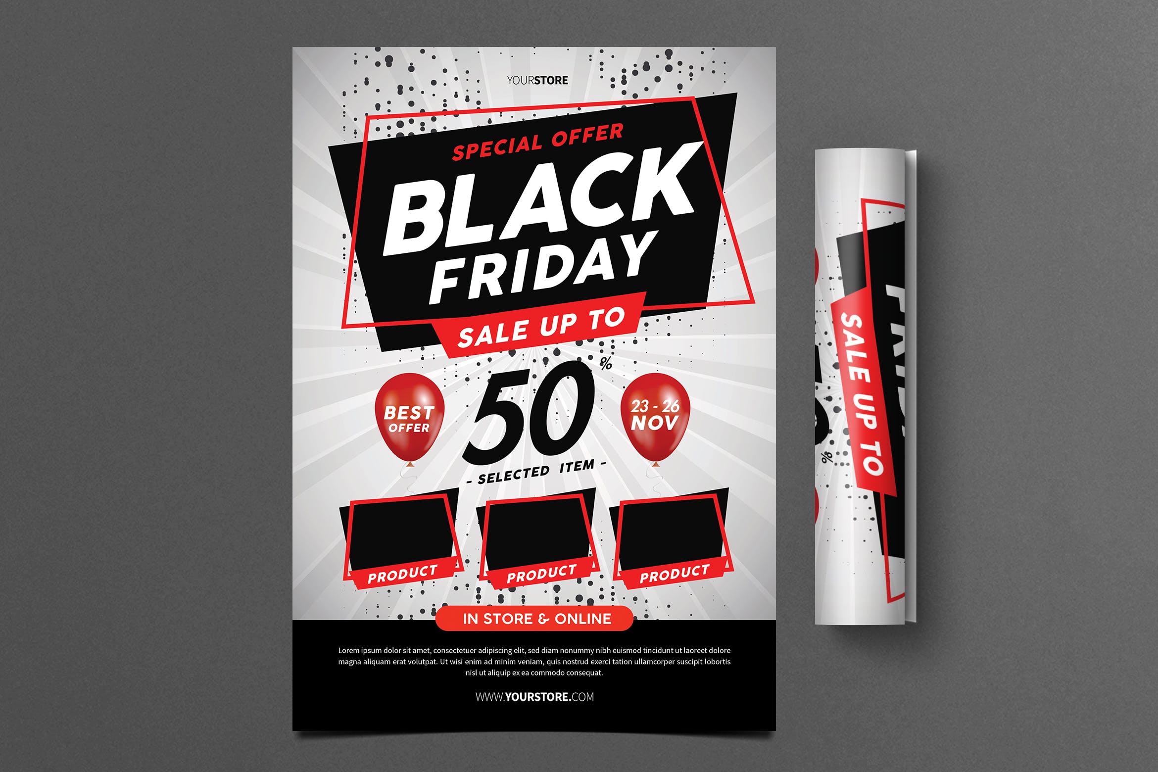 黑色星期五特惠商品促销广告海报设计模板 Black Friday Flyer插图