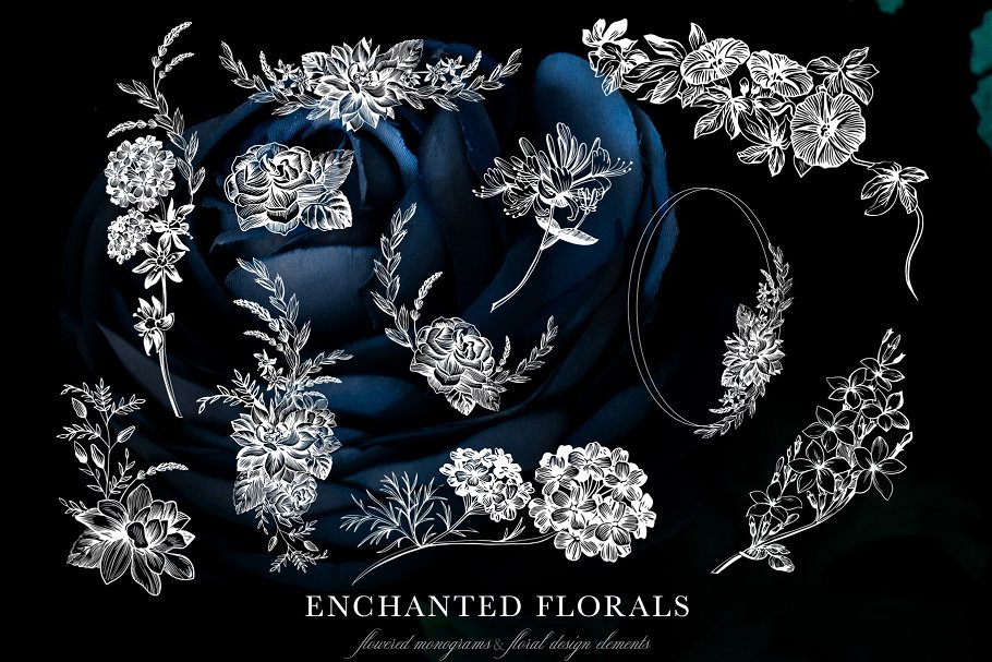魔法花卉装饰字母创意字母集 Enchanted Florals Monogram Set插图5