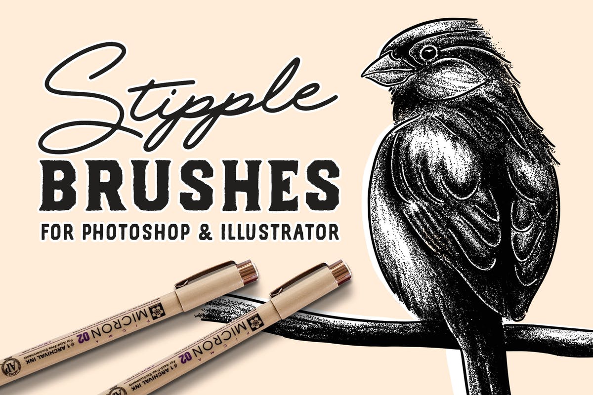 点画法艺术创作效果PS&AI绘画笔刷套装 Stipple Brush Set for Photoshop and Illustrator插图