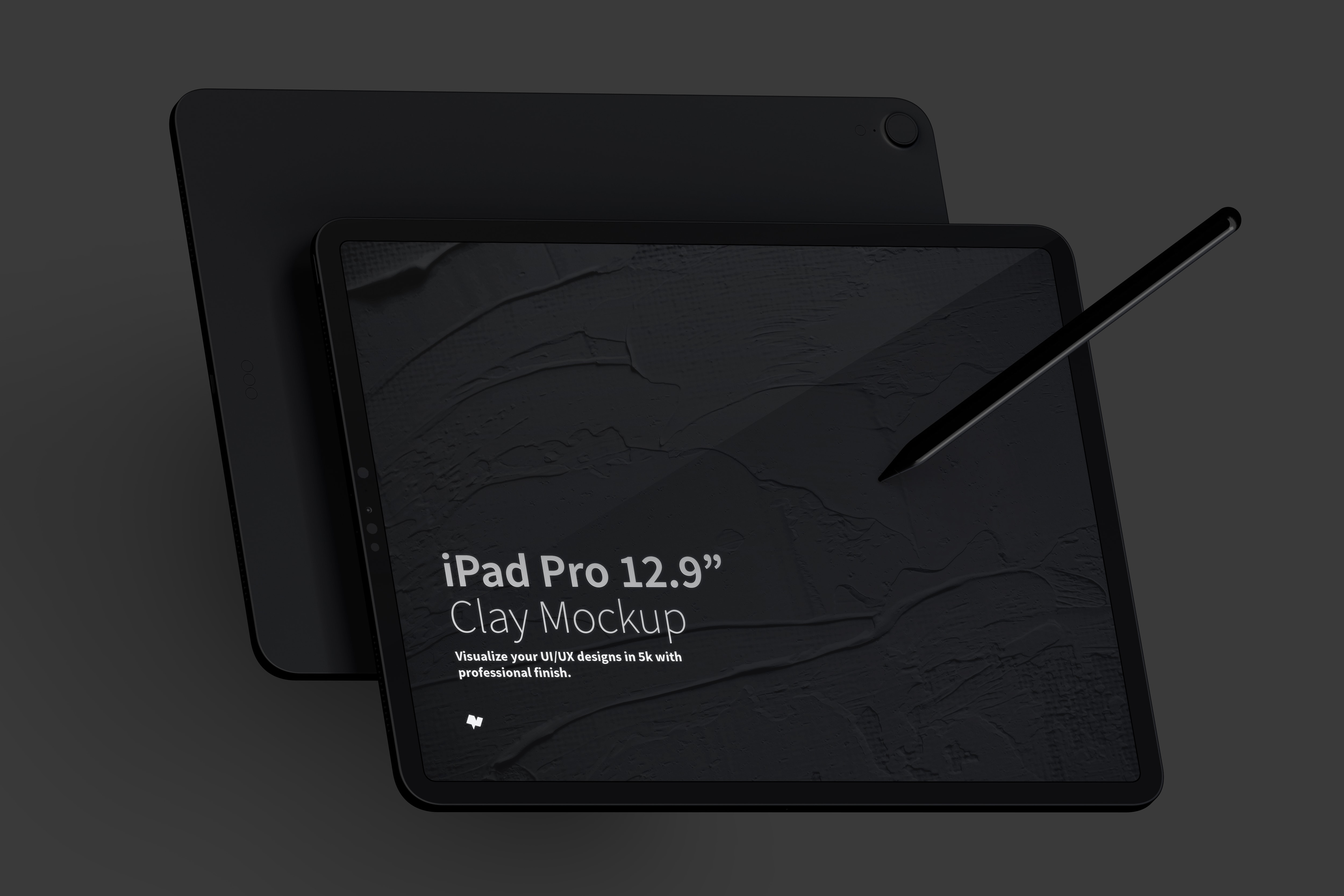 iPad Pro平板电脑前视图&后视图样机模板 Clay iPad Pro 12.9” Mockup, Landscape Front and Back View插图(3)