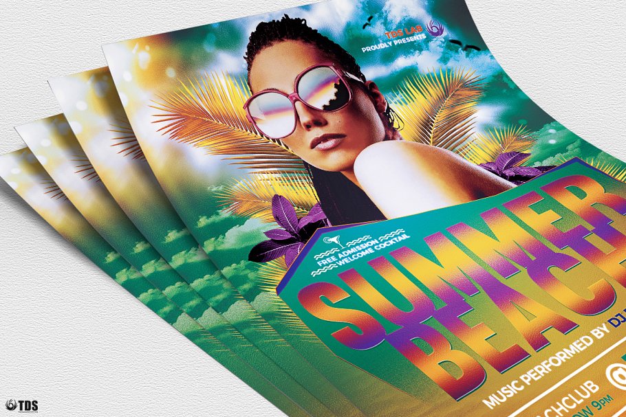 夏季海滩派对传单设计PSD模板 Summer Beach Flyer PSD V1插图(4)