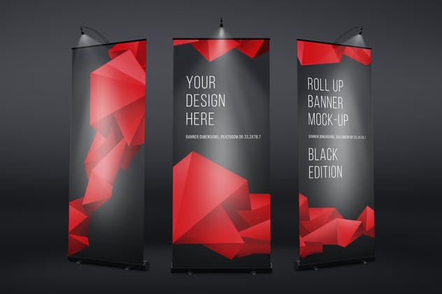 创意广告设计X展架样机模板 Roll Up Black Banner Mock-Up插图2