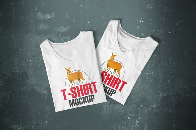 时尚品牌V领T恤服装样机 5 Trendy V-Neck T-Shirt Mockups插图(1)