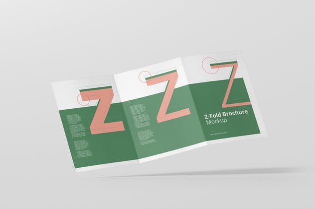 Z字母三折页宣传册样机 Z-Fold Brochure Mockup – Din A4 A5 A6插图4