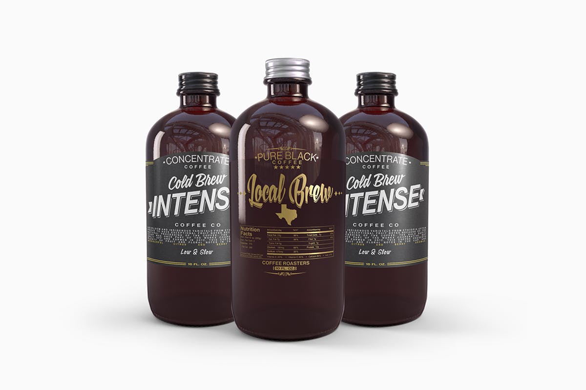 琥珀色冷酿咖啡玻璃瓶饮料瓶样机 Cold Brew Coffee Amber Glass Bottle Mockup插图