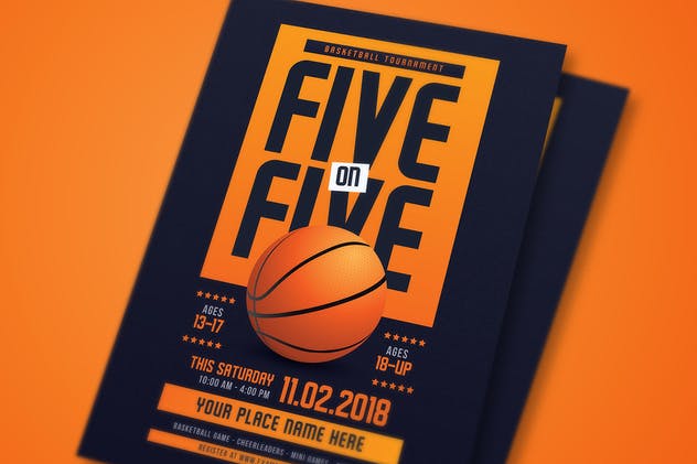 篮球比赛活动体育传单海报模板 5 On 5 Basketball Tournament Flyer插图(2)
