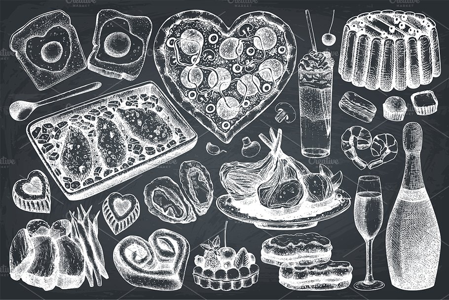情人节主题西餐菜单模板 Vector Menu for Valentine’s Day插图2