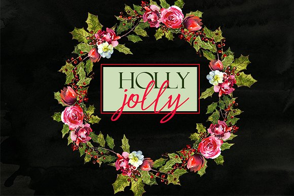 圣诞水彩剪辑集（一堆圣诞元素） Holly Steams Christmas Watercolors插图3