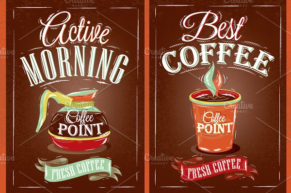 咖啡店复古海报模板 Retro poster coffee point插图1