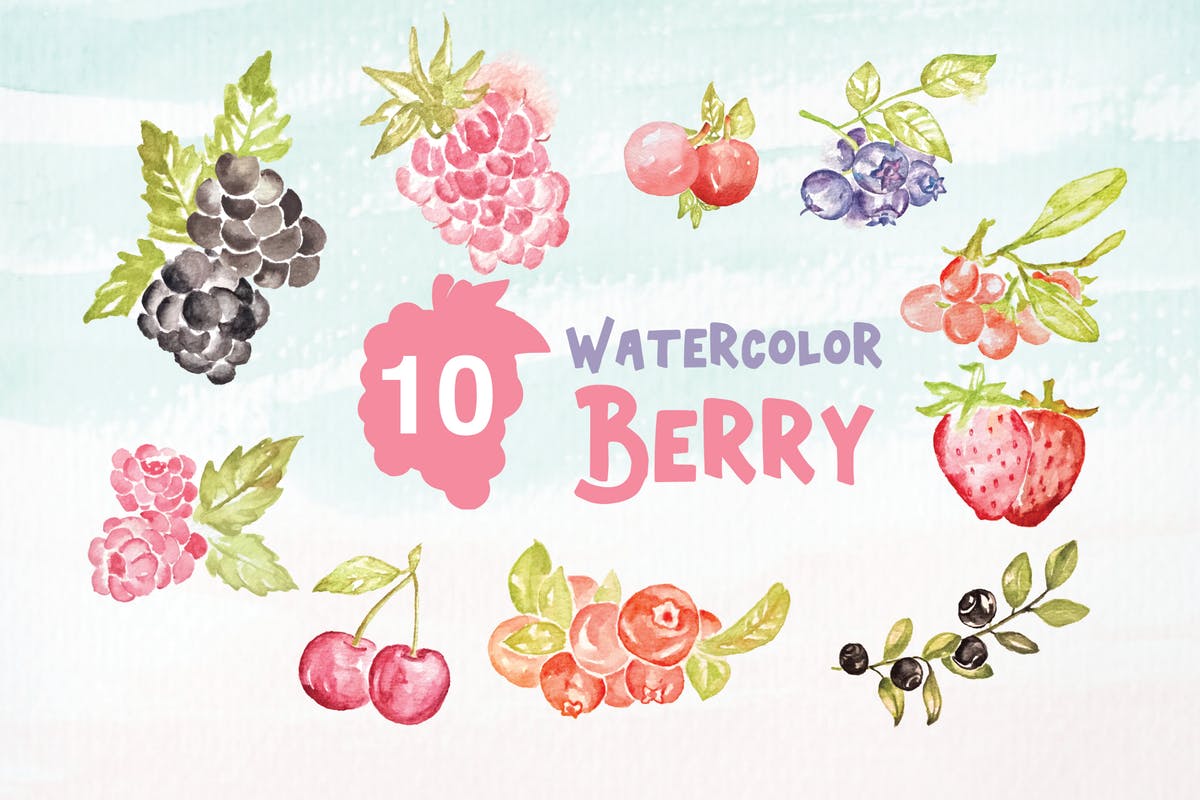 10款浆果装饰元素水彩插画 10 Watercolor Berry Illustration Graphics插图