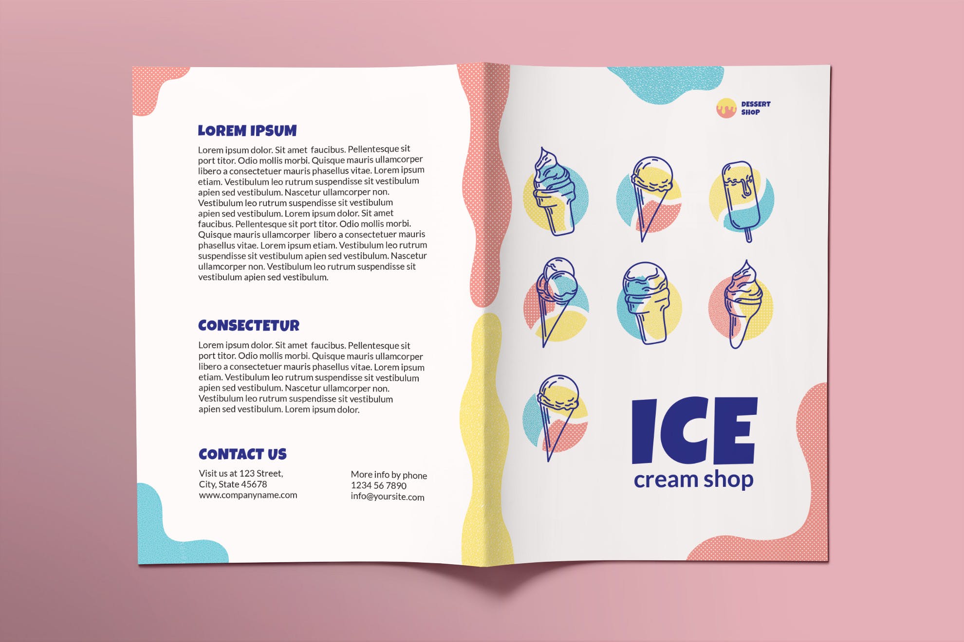 雪糕店对折页传单设计模板 Ice Cream Shop Brochure Bifold插图(1)