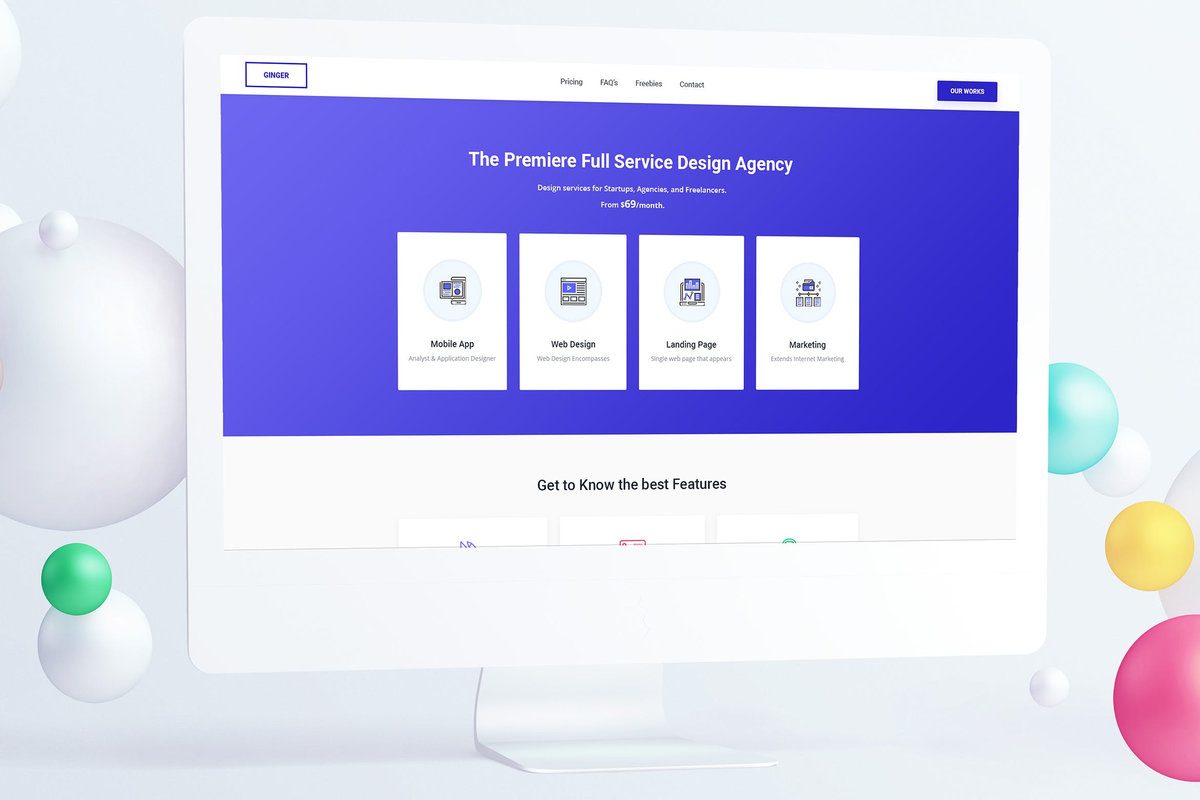 设计咨询服务网站着陆页设计PSD模板 Design Agency Landing Page PSD Template插图