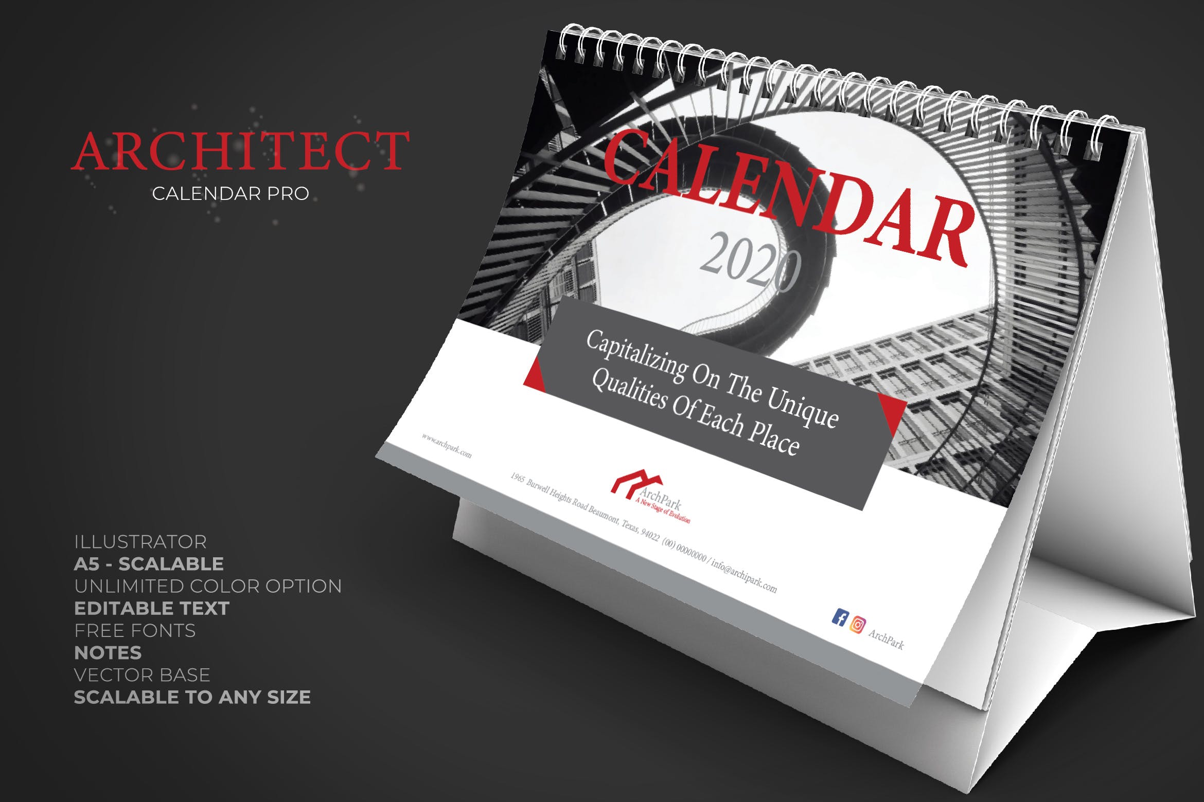 2020年建筑行业主题高端台历设计模板 2020 Architect / Building / Office Calendar Pro插图