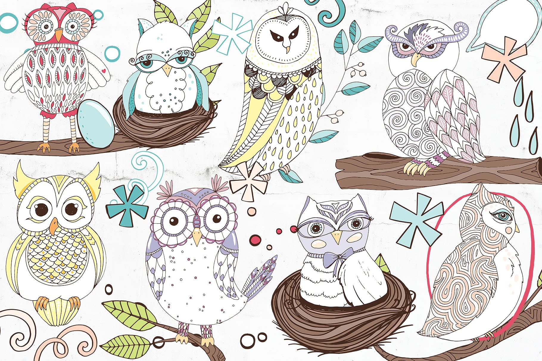 可爱猫头鹰矢量剪切画素材 Cute Owl Graphics Set插图7